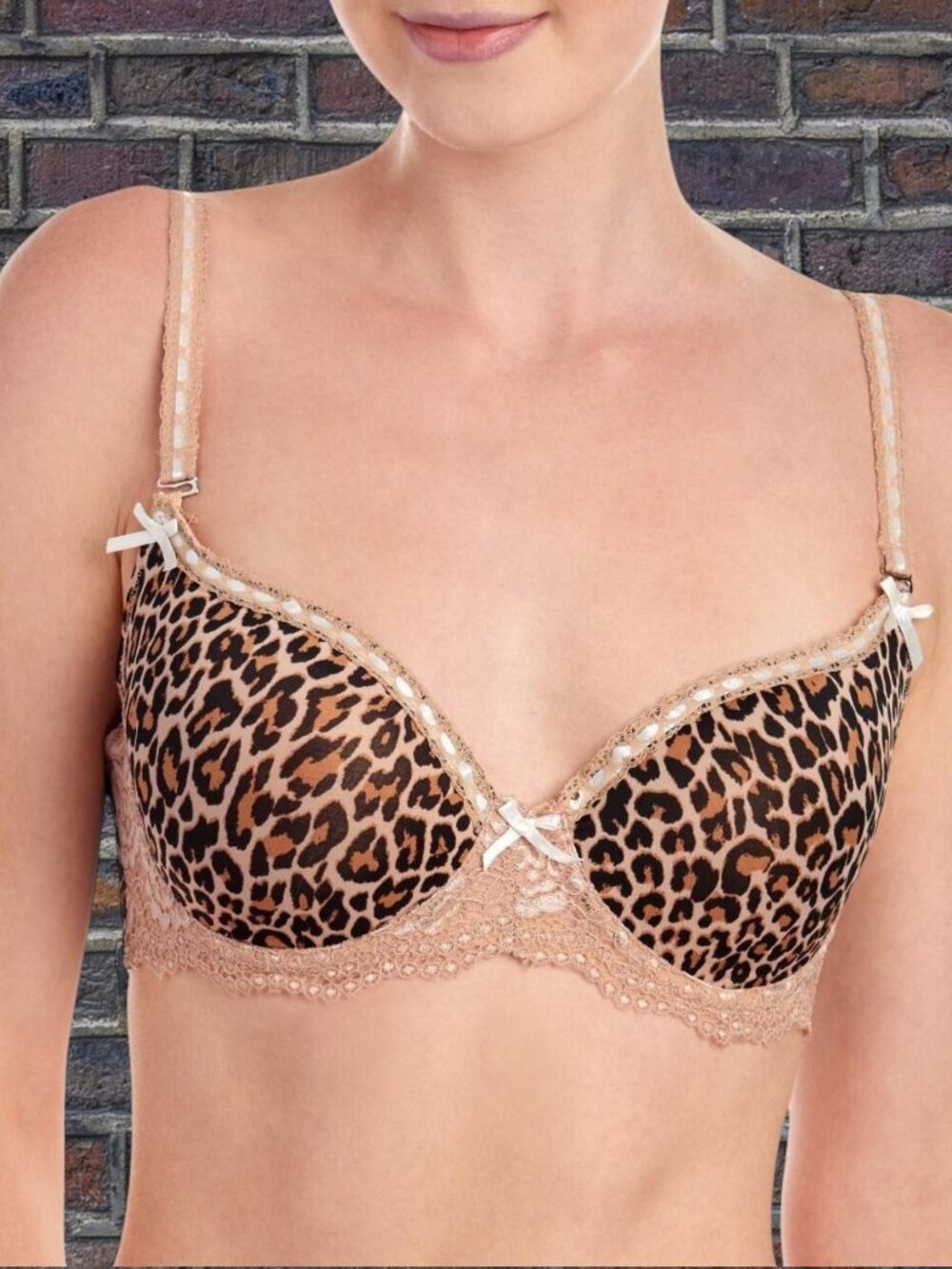 NWT Isaac Mizrahi Bra Balconette 34C Animal Print Black Tan Lace UW IM15782